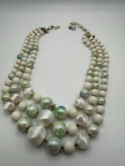 Vintage Japan Multi-Strand Beaded Necklace White And Green/ Blue
