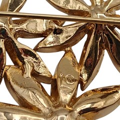 Liz Claiborne SIGNED LC Goldtone Flowers Rhinestone Brooch