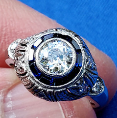 Original EARTH MINED DIAMOND Engagement Ring Deco PLATINUM SAPPHIRE Solitaire 5