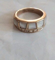 Vintage 18K Rolled Gold Plate Ring Wt 7.4 Grams Mop Inlay / Rhinestone Size 8