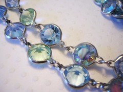 WEISS Open Back BEZEL Set MINT & BABY BLUE RHINESTONES Dangling NECKLACE & ERR