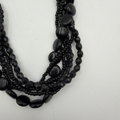 Premier Designs Black Multi Strand Beaded Necklace Statement Layered Faceted
