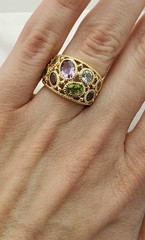 Silver Vermeil WIDE Multi-Gemstone Band-Sterling Silver-Gold Plated-Over 1tcw