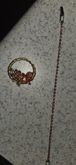 Vintage Watermelon AB Rhinestone Wreath Brooch Bracelet Set Mid Century Costume