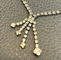 Vintage Clear Rhinestone Asymmetrical Lavalier Dangle Fringe Art Deco Necklace