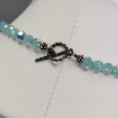 Glass Beaded Necklace Blue Opalite Crystal Teardrop Dangle Sterling Silver 16″