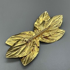 Vintage Brooch Womens Gold Leaf Textured Layered Botanical Statement 3.25 Inches