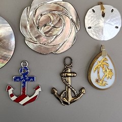 Vintage Mother of Pearl Pendant Lot of 15 Beach Shell Anchor Palm Tree