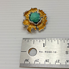 Ross-Simons Sterling 925 Silver Flower Pendant Brooch Turquoise Glass Gold Wash