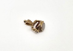 SMALL VINTAGE CARVED 10K GOLD THREE STONE SPINNER WATCH FOB,PENDANT,CHARM