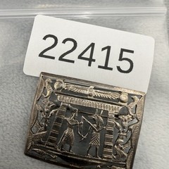 Vintage Egyptian Revival Storyteller Brooch Silver Tone Stamped Trombone Clasp
