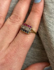 ANTIQUE FRENCH ART DECO 18k GOLD ruby diamond sapphire c 1919