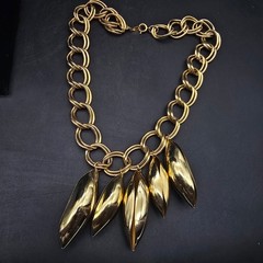 Gold Tone Chain Necklace with Pod Charms Statement Vintage Jewelry