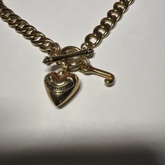 Vintage Juicy Couture Banner Puffy Heart Link Gold Tone Necklace