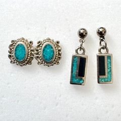 Turquoise Chip Stud Dangle Drop Earrings Signed COP Castings On Parade 2 Pair