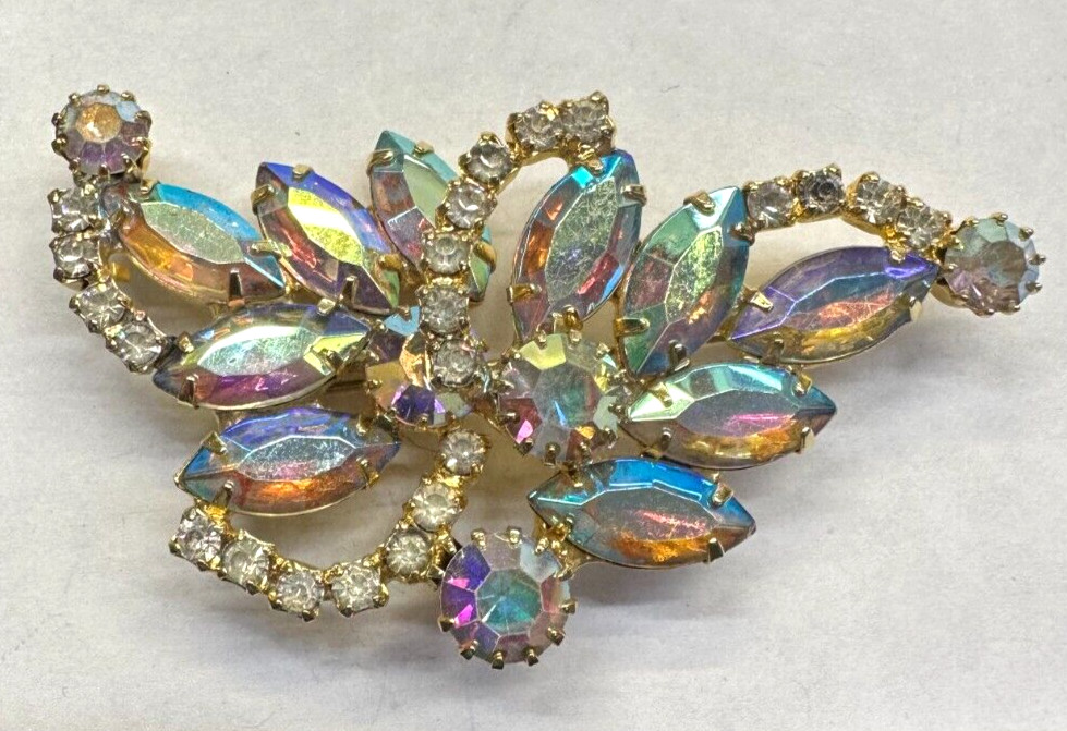 Flower Corsage AB Rhinestone Vintage Pin Brooch J-836