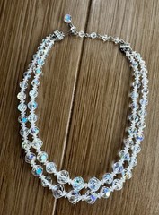 Vintage Coro Aurora Borealis Faceted Graduated Crystal Choker 2 Strand Necklace