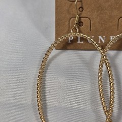 Plunder “Cara” Gold Tone Oval Hoop Earrings Twisted Wire Turquoise & Gold Beads