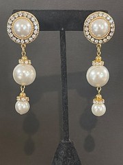 Signed Nolan Miller Triple Heart Pendant And Unsigned Dangle Faux Pearl Earrings