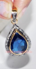 0.80ct Rose Cut Diamond Sapphire 925 Silver Victorian Look Pendant