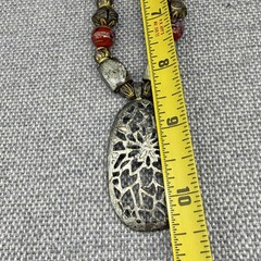 Vintage Necklace Painted Glass Beads Metal Beads Metal Filigree Pendant