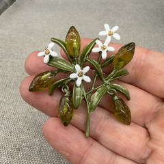 Vintage Lemon Branch Brooch Enamel Flowers Acrylic Green Fruit Dangles 2 Inches