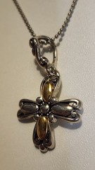 Vintage Premier Designs Necklace Flower Pendant Cross Gold Silver Toned Signed