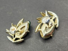 CORO Vintage Blue Green Rhinestone Iridescent Art Glass Brooch & Earrings