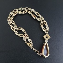 Vintage Gold Tone Red Crystal Filigree Pendant Necklace 18 Inch Adjustable