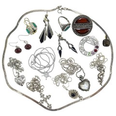 Lot 15pc WEARABLE Sterling Silver Jewelry Necklaces Earrings Art Deco Etc
