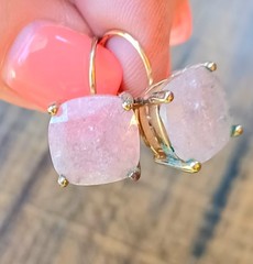 Vintage Natural Pink Quartz Goldtone Dangle Leverback Earrings