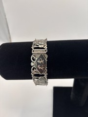 Vintage Sterling Silver Thai Siam Niello Dancer Fan Panel Link Bracelet Design