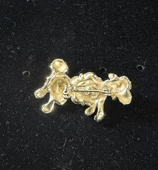 Vintage AB Aurora Borealis Rhinestone Green Eyed Poodle Gold Tone Dog Brooch Pin