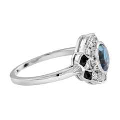 Art Deco Style Lab-Created Diamond & Sapphire Anniversary 14K White Gold FN Ring