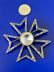 Vintage Edlee Maltese Cross Brooch silver Stones Layered Design Signed