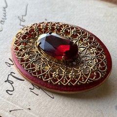Vintage brooch ruby stone (corundum) gilding / made in uSSR 1980 ,a gift for her