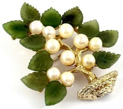 AUTHENTIC SWOBODA FLOWER BASKET JADE PEARL BROOCH PIN