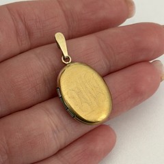 Antique Gold Filled Locket Monogram Etched Puffy Oval Pendant