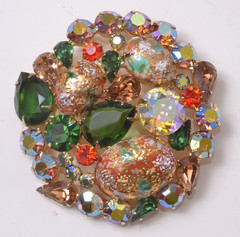 D & E Juliana Demi Parure Set Easter Egg Rhinetone Brooch & Clip On Earrings VTG