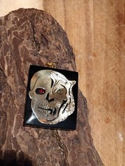 Vintage Bloodred Resin Skull ~Tiger Metamorphosis Pendant