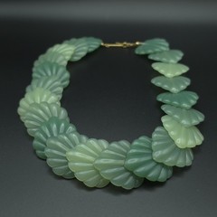 Vintage Green Lucite Fan Bead Statement Necklace 16.5″ Acrylic Plastic