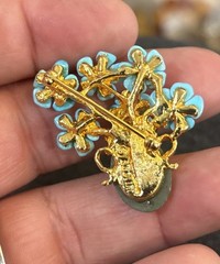 AUTHENTIC SWOBODA FLOWER VASE BROOCH ~ GENUINE, Turquoise Jade ~WOW!