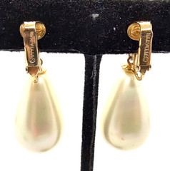 Signed Marvella Drop Dangle Faux Pearl Earrings with Peking Glass!