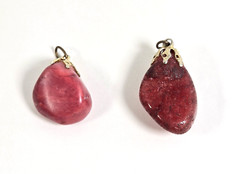 Lot of 2 Vintage Red Pink Stone Pendants Rhodonite? Thulite?
