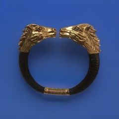 Vintage Double Horse Head Spring Cuff Leather Wrapped Bracelet. Rare