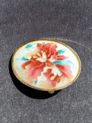 Japanese Cloisonné Enamel Multicolor Floral Brooch Oval Shape
