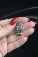 Vintage 925 Sterling Silver Garnet and Marcasite Owl Pin/Brooch