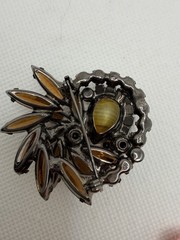 Vintage D&E Juliana Japanned Amber Art Glass AB Rhinestone Floral Brooch Pin VTG