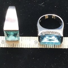 Vintage Signed LL 925 Sterling Silver Aqua Rhinestone Crystals Ring Varied sizes