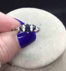 Vintage Sterling 925 Simulated Sapphire & Cut Glass Stone Ring Sz 10 Y1440